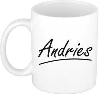 Bellatio Decorations Andries Naam koffiemok - beker - met sierlijke letters - wit - 300 ml - Cadeau - Heren