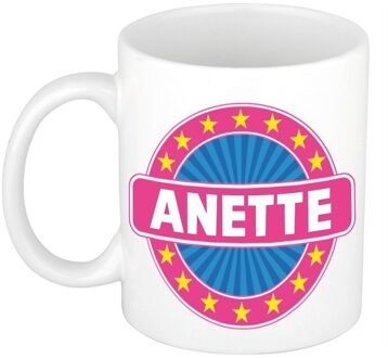 Bellatio Decorations Anette voornaam koffiemok - beker - wit/roze - 300 ml - Cadeau - Dames - Collega - Moederdag