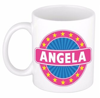 Bellatio Decorations Angela voornaam koffiemok - beker - wit/roze - 300 ml - Cadeau - Dames - Collega - Moederdag