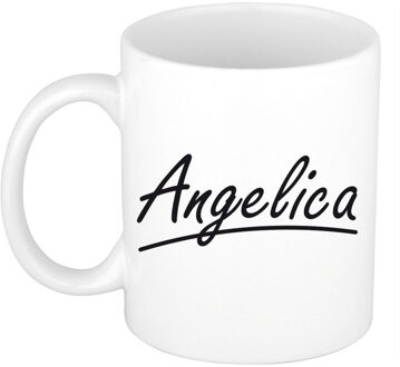 Bellatio Decorations Angelica voornaam kado beker / mok sierlijke letters - gepersonaliseerde mok met naam - Naam mokken Multikleur