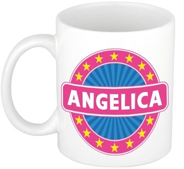 Bellatio Decorations Angelica voornaam koffiemok - beker - wit/roze - 300 ml - Cadeau - Dames - Collega - Moederdag Multi