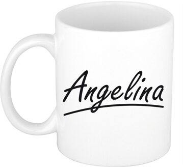 Bellatio Decorations Angelina Naam koffiemok - beker - met sierlijke letters - wit - 300 ml - Cadeau - Dames