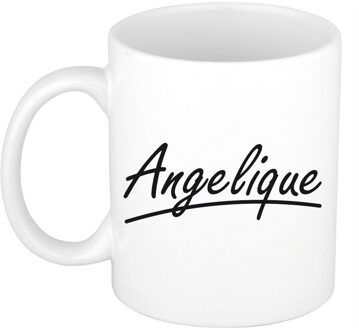 Bellatio Decorations Angelique Naam koffiemok - beker - met sierlijke letters - wit - 300 ml - Cadeau - Dames