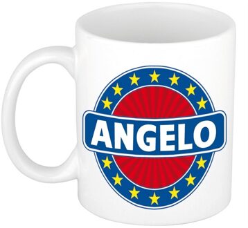 Bellatio Decorations Angelo voornaam koffiemok - beker - wit/blauw - 300 ml - Cadeau - Heren - Collega - Vaderdag Multi