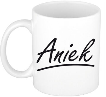 Bellatio Decorations Aniek Naam koffiemok - beker - met sierlijke letters - wit - 300 ml - Cadeau - Dames