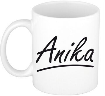 Bellatio Decorations Anika Naam koffiemok - beker - met sierlijke letters - wit - 300 ml - Cadeau - Dames