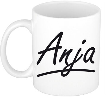 Bellatio Decorations Anja voornaam kado beker / mok sierlijke letters - gepersonaliseerde mok met naam - Naam mokken Multikleur