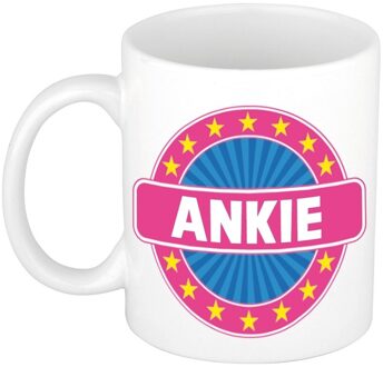 Bellatio Decorations Ankie voornaam koffiemok - beker - wit/roze - 300 ml - Cadeau - Dames - Collega - Moederdag