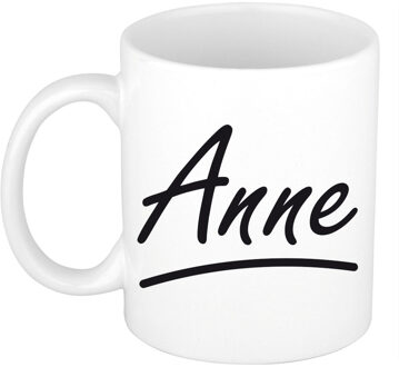 Bellatio Decorations Anne Naam koffiemok - beker - met sierlijke letters - wit - 300 ml - Cadeau - Dames