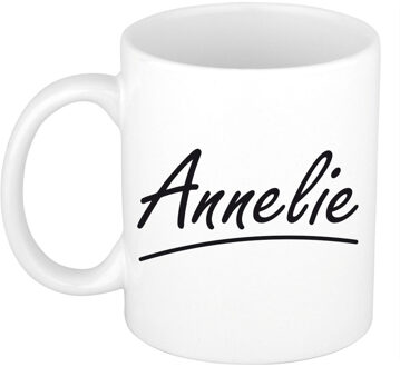 Bellatio Decorations Annelie Naam koffiemok - beker - met sierlijke letters - wit - 300 ml - Cadeau - Dames