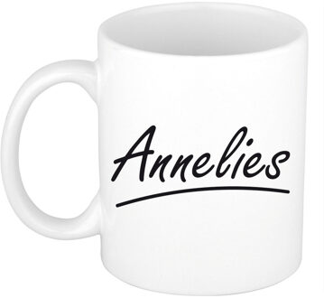 Bellatio Decorations Annelies Naam koffiemok - beker - met sierlijke letters - wit - 300 ml - Cadeau - Dames