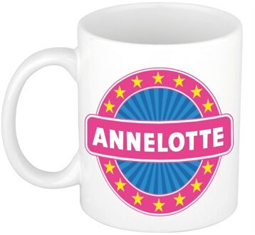 Bellatio Decorations Annelotte voornaam koffiemok - beker - wit/roze - 300 ml - Cadeau - Dames - Collega - Moederdag