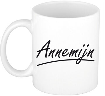 Bellatio Decorations Annemijn voornaam kado beker / mok sierlijke letters - gepersonaliseerde mok met naam - Naam mokken Multikleur