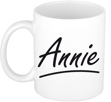 Bellatio Decorations Annie Naam koffiemok - beker - met sierlijke letters - wit - 300 ml - Cadeau - Dames