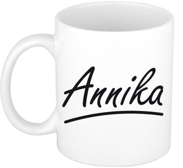 Bellatio Decorations Annika voornaam kado beker / mok sierlijke letters - gepersonaliseerde mok met naam - Naam mokken Multikleur