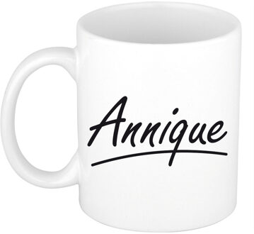 Bellatio Decorations Annique Naam koffiemok - beker - met sierlijke letters - wit - 300 ml - Cadeau - Dames