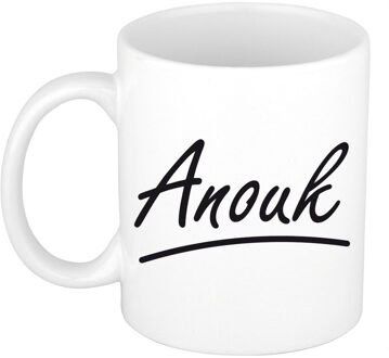 Bellatio Decorations Anouk voornaam kado beker / mok sierlijke letters - gepersonaliseerde mok met naam - Naam mokken Multikleur