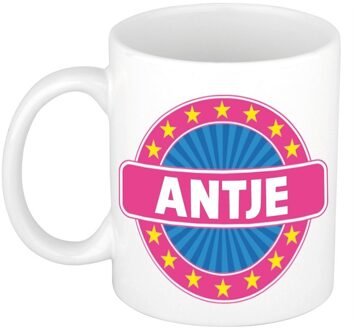 Bellatio Decorations Antje voornaam koffiemok - beker - wit/roze - 300 ml - Cadeau - Dames - Collega - Moederdag