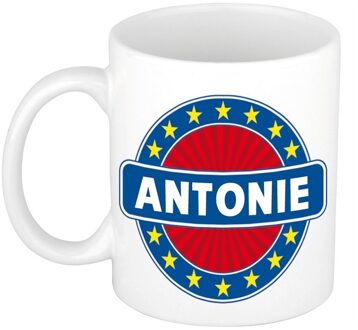 Bellatio Decorations Antonie voornaam koffiemok - beker - wit/blauw - 300 ml - Cadeau - Heren - Collega - Vaderdag Multi