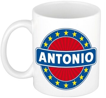 Bellatio Decorations Antonio voornaam koffiemok - beker - wit/blauw - 300 ml - Cadeau - Heren - Collega - Vaderdag