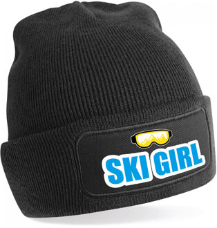 Bellatio Decorations Apres ski muts ski girl zwart voor dames - Foute wintersport muts