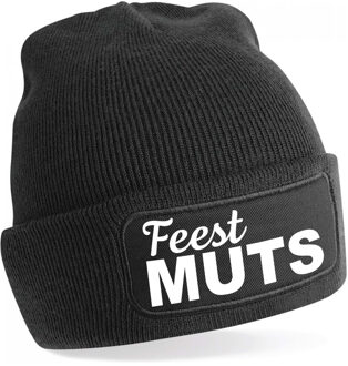 Bellatio Decorations Apres ski muts voor volwassene - feest muts - zwart - foute wintersport beanie - One size