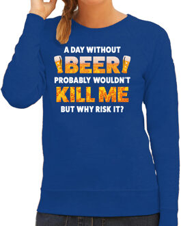 Bellatio Decorations Apres ski sweater A day without beer blauw dames - Wintersport trui XS