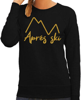 Bellatio Decorations Apres ski sweater dames - Apres ski - bergen - zwart - glitter goud - wintersport 2XL