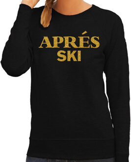 Bellatio Decorations Apres ski sweater dames - Apres ski - zwart - glitter goud - wintersport - skieen/snowboarden XS