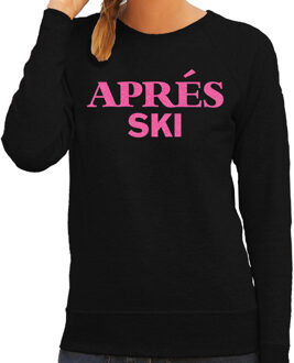 Bellatio Decorations Apres ski sweater dames - Apres ski - zwart - glitter roze - wintersport - skieen/snowboarden XS