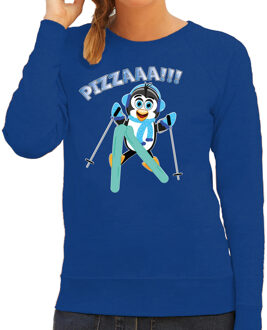 Bellatio Decorations Apres ski sweater dames - pizzaaa - blauw - wintersport - snowboarden - pinguin - pizzapunt XL
