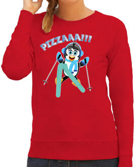 Bellatio Decorations Apres ski sweater dames - pizzaaa - rood - wintersport - pinguin L