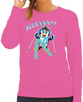 Bellatio Decorations Apres ski sweater dames - pizzaaa - roze - wintersport - pinguin M