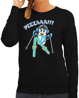 Bellatio Decorations Apres ski sweater dames - pizzaaa - zwart - wintersport - snowboarden - pinguin - pizzapunt 2XL