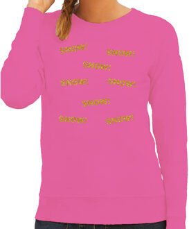 Bellatio Decorations Apres ski sweater dames - SNOW! - roze - glitter goud - wintersport - skieen/snowboarden S