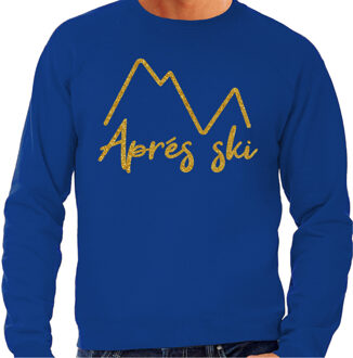 Bellatio Decorations Apres ski sweater heren - Apres ski - bergen - blauw - glitter goud - wintersport L