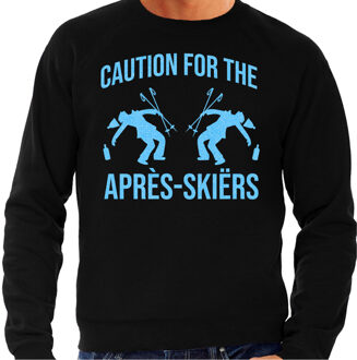 Bellatio Decorations Apres ski sweater heren - caution for the Apres Ski - zwart - glitter blauw - wintersport L