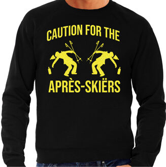 Bellatio Decorations Apres ski sweater heren - caution for the Apres Ski - zwart - glitter geel - wintersport