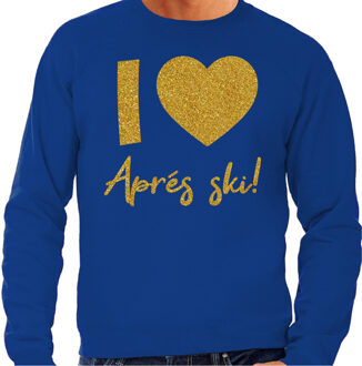 Bellatio Decorations Apres ski sweater heren - I love Apres ski - blauw - glitter goud - wintersport - skieen S