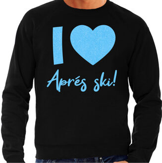Bellatio Decorations Apres ski sweater heren - I love Apres ski - zwart - glitter blauw - wintersport - skieen XL