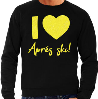 Bellatio Decorations Apres ski sweater heren - I love Apres ski - zwart - glitter geel - wintersport - skieen M