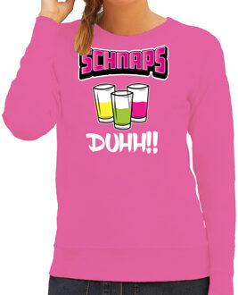 Bellatio Decorations Apres ski sweater/trui dames - schnapps duhh - roze - wintersport - shotjes 2XL