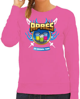 Bellatio Decorations Apres ski sweater/trui voor dames - apres ski drinking team - roze - wintersport - skien L