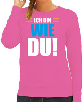Bellatio Decorations Apres ski sweater/trui voor dames - ich bin wie du - roze - wintersport - skien M