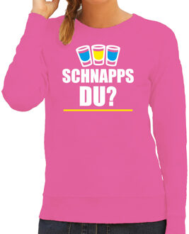 Bellatio Decorations Apres ski sweater/trui voor dames - schnapps du - roze - wintersport - skien