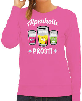 Bellatio Decorations Apres ski sweater voor dames - Alpenholic - roze - wintersport - prost/proost - skien/snowboarden XS