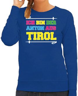 Bellatio Decorations Apres ski sweater voor dames - anton aus tirol - blauw - apres ski/wintersport 2XL