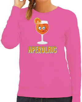 Bellatio Decorations Apres ski sweater voor dames - aperolhic - roze - aperol spritz - wintersport - alcoholic 2XL