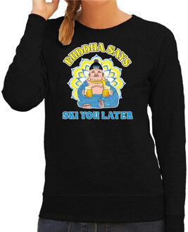 Bellatio Decorations Apres ski sweater voor dames - Buddha says ski you later - zwart - wintersport 2XL