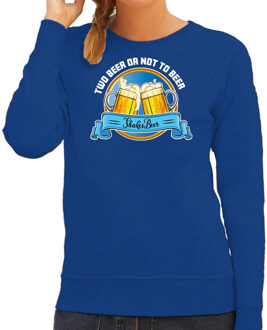Bellatio Decorations Apres ski sweater voor dames - two beer or not to beer - blauw - wintersport - bier L